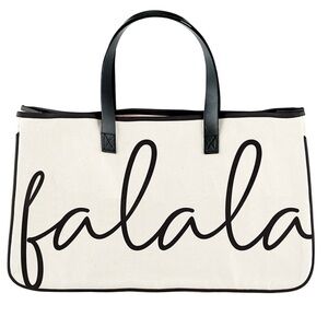 New with tags. Canvas tote. Genuine leather handles. Falala